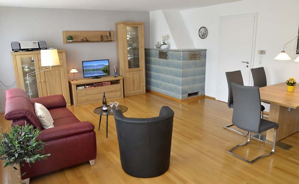 Moderner, gemütlicher Wohnbereich mit großem TV-Flachbildschirm, neu eingerichtet - Gästehaus Altstadt, Neustadt / Weinstr.